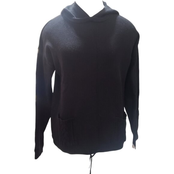 Charlie B Black Hooded Sweater with Pockets & White Trim Sleeves P/S - Picture 1 of 10